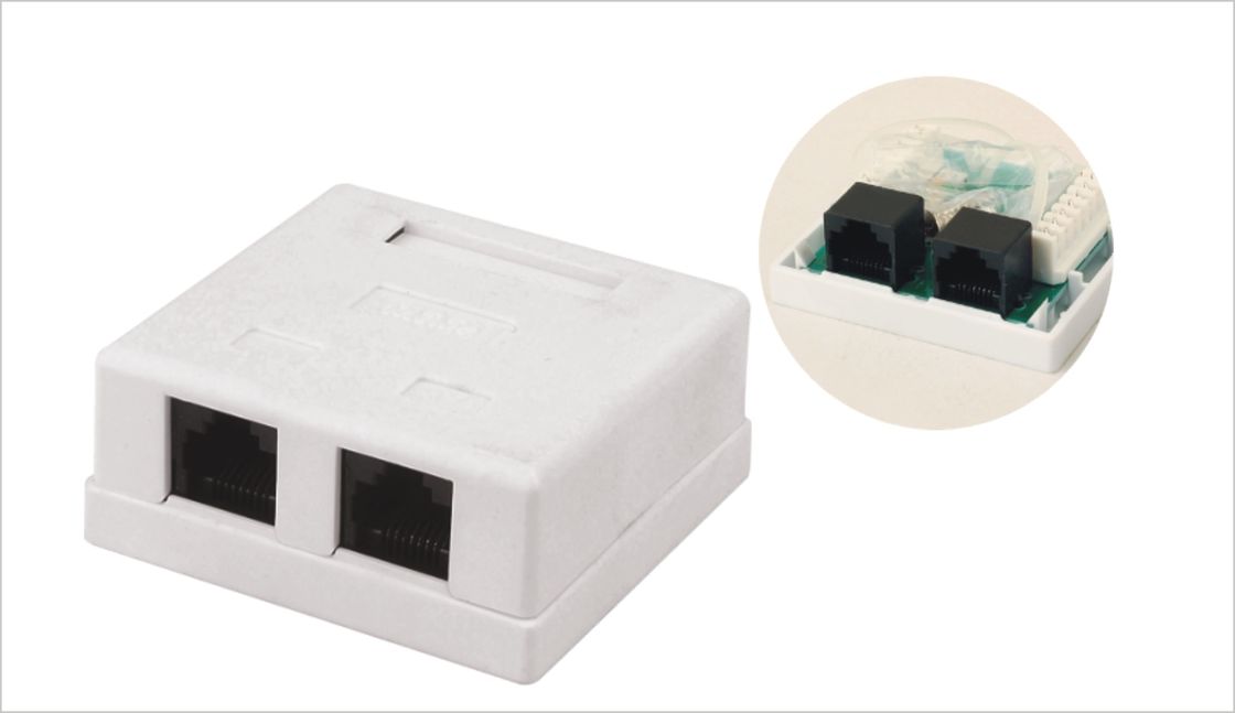 2 Pelabuhan Jaringan Dinding Outlet Soket Permukaan Gunung Kotak RJ45 CAT5E CAT6 Warna Putih YH7014