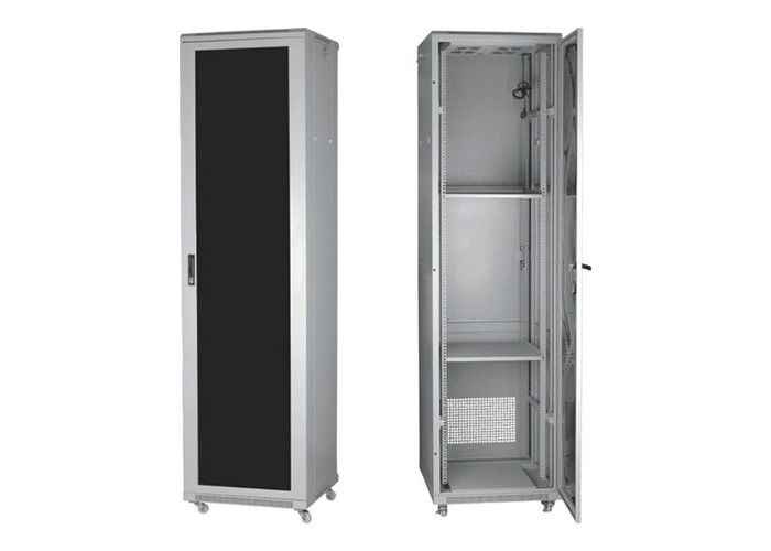 Glass Door Server Rack Cabinet 100mm Kedalaman Cold Rolled Steel Dengan Powder Coat Finishing YH2002